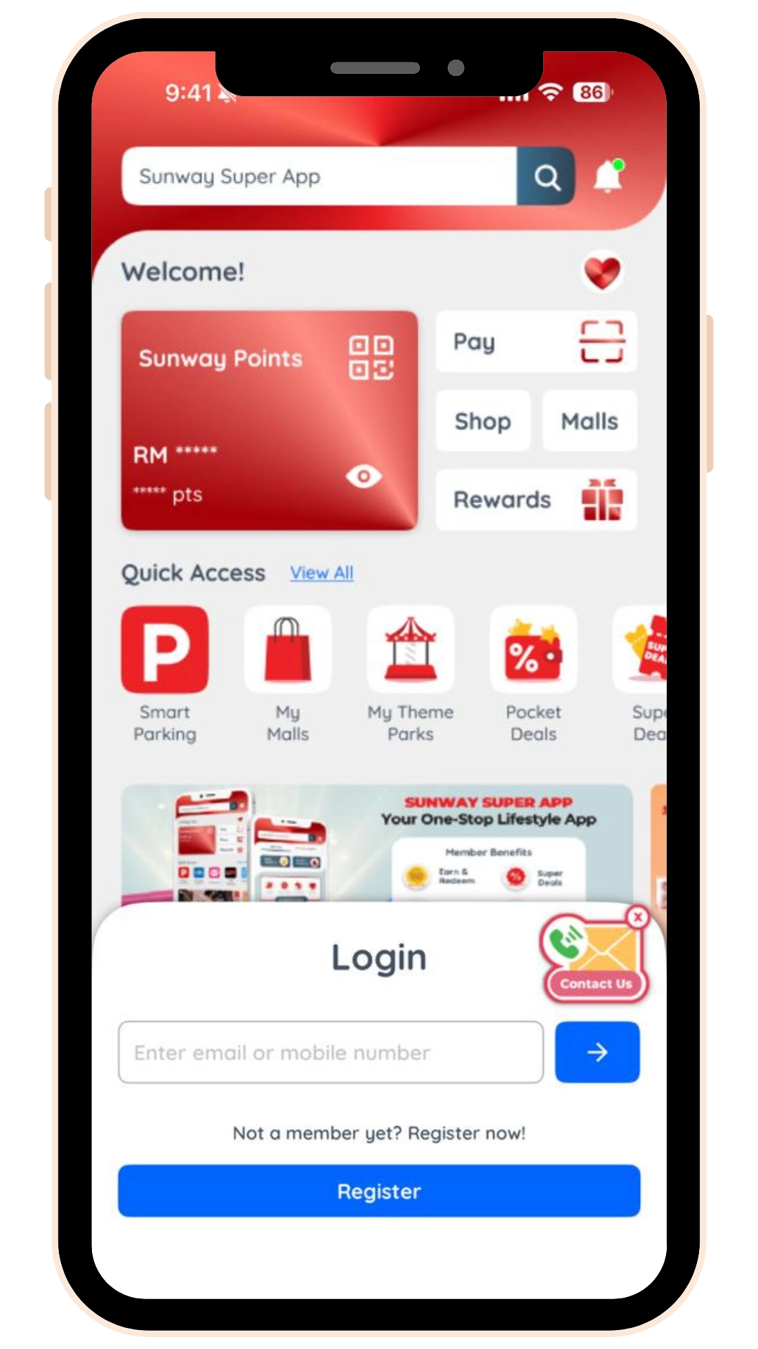 Log In/Sign Up On Sunway Super App